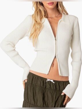 EDIKTED CORA ZIP FRONT CARDIGAN SWEATER MEDIUM